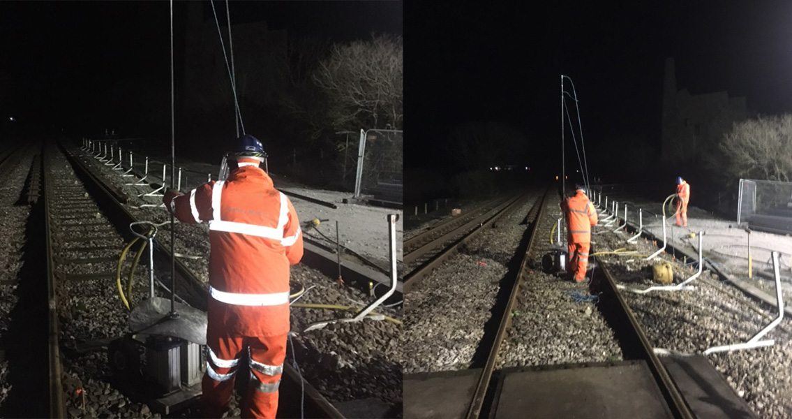 Some of the injection work at the railway near by Scorrier was carried out at night.